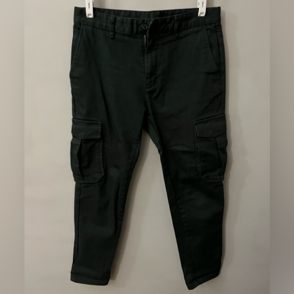 Zara slim cargo thick green denim pants